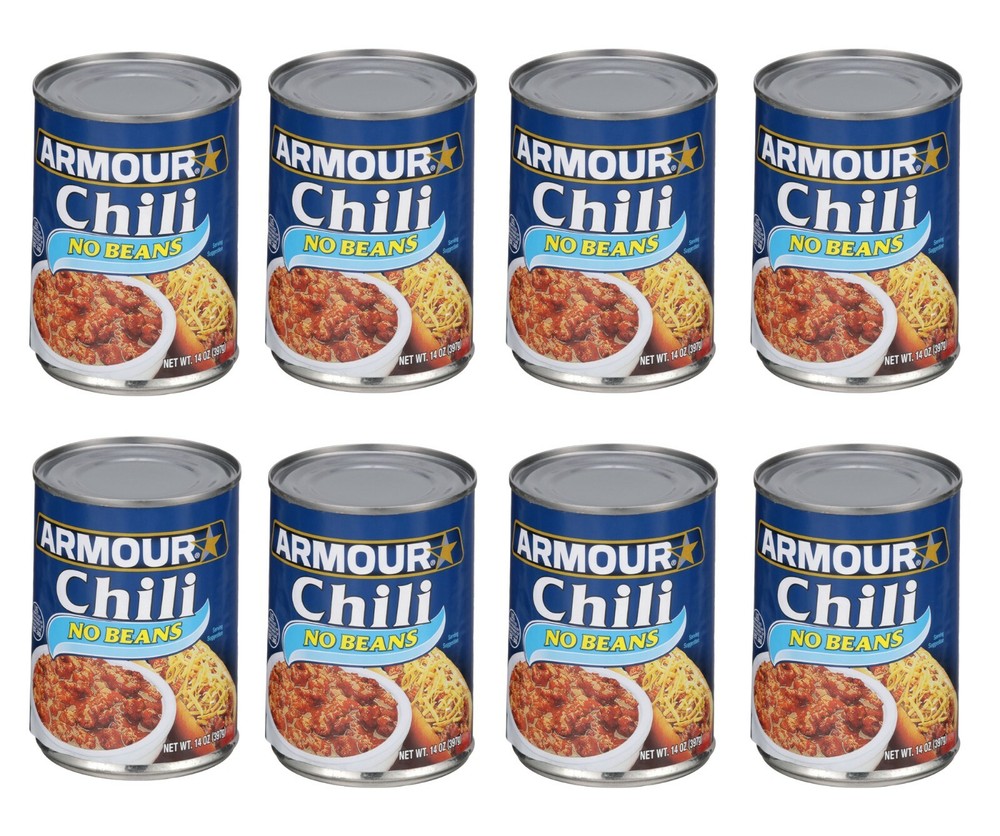8 Cans Armour Star No-Bean Chili Ideal for Topping Nachos Hot Dogs Rice 14 oz ea