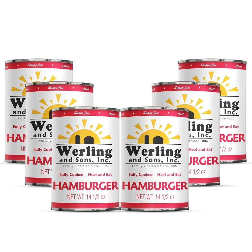 6 Cans Pack- Werling & Sons Canned Hamburger 14.5 Oz Fully Cooked Ground Beef