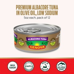 Genova Premium Albacore Tuna in Olive Oil, 5 Ounce Cans Pack of 12, Low