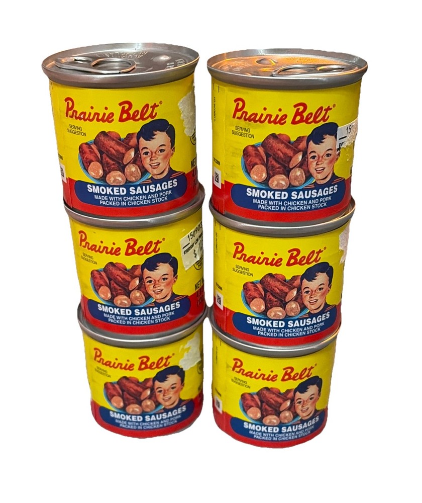 6 Cans Prairie Belt Smoked Sausage Single 4.6oz Can Chicken Pork Pantry Protein