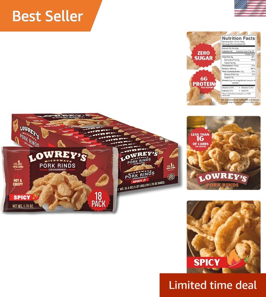 Delicious Hot & Spicy Bacon Curls – 1.75 oz Bags, Pack of 18 for Keto Lovers