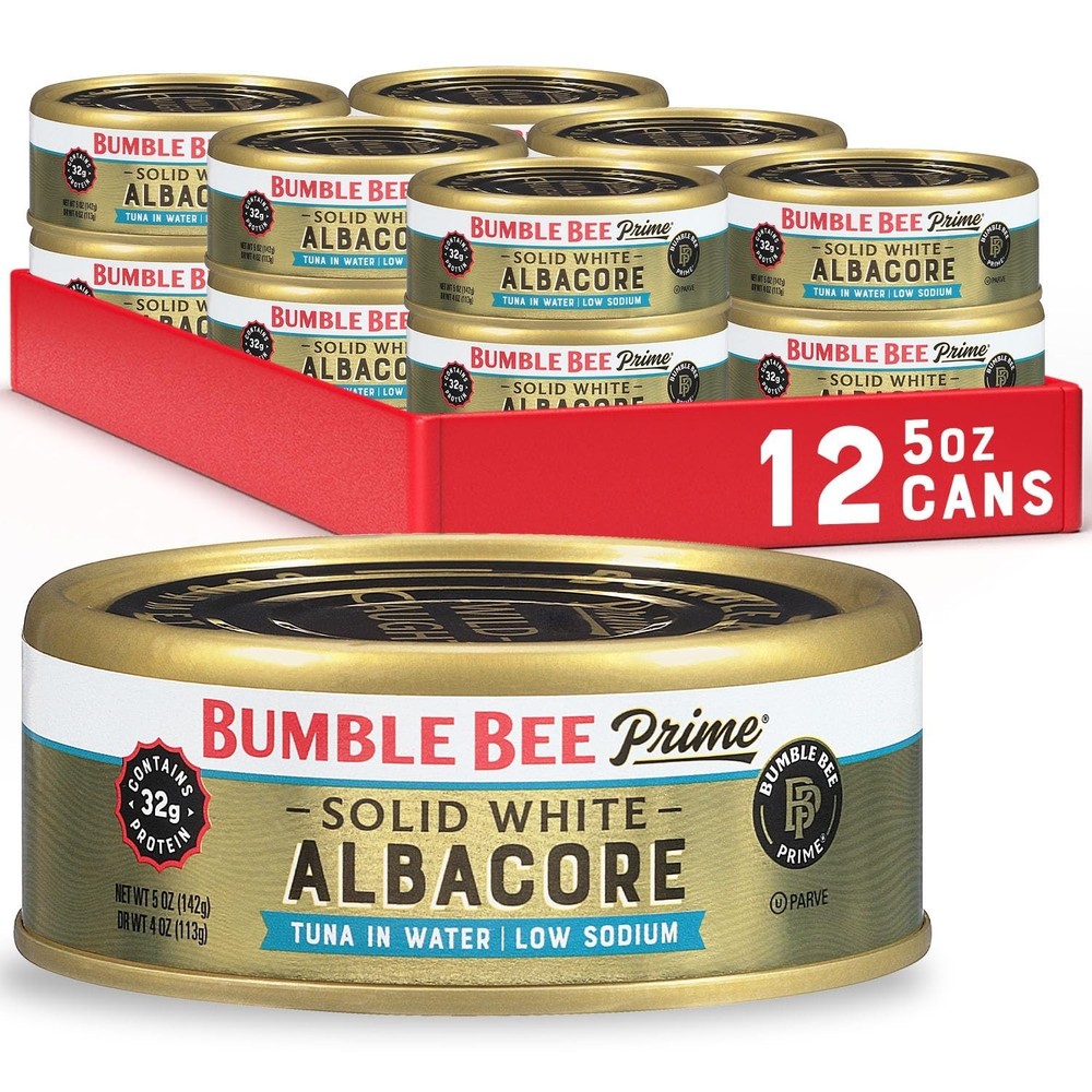 Bumble Bee Prime Solid White Albacore Tuna Low Sodium in Water 5 Oz, Pack of 12