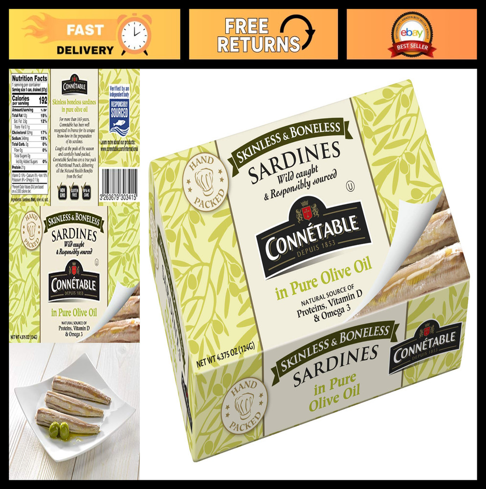 Sardines in Pure Olive Oil – Skinless Boneless, 4.375 oz, Pack of 12 – Gourmet S