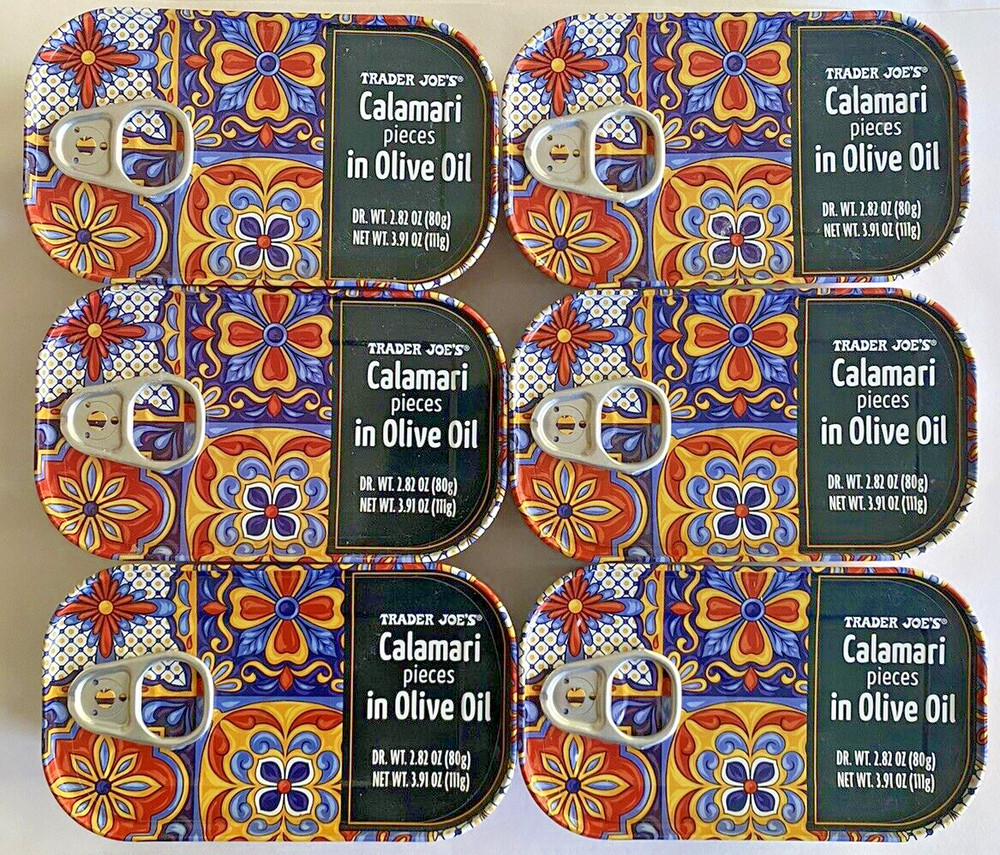 6 X Trader Joe’s Calamari Pieces In Olive Oil 3.91 oz X 6 Cans Giant Squid