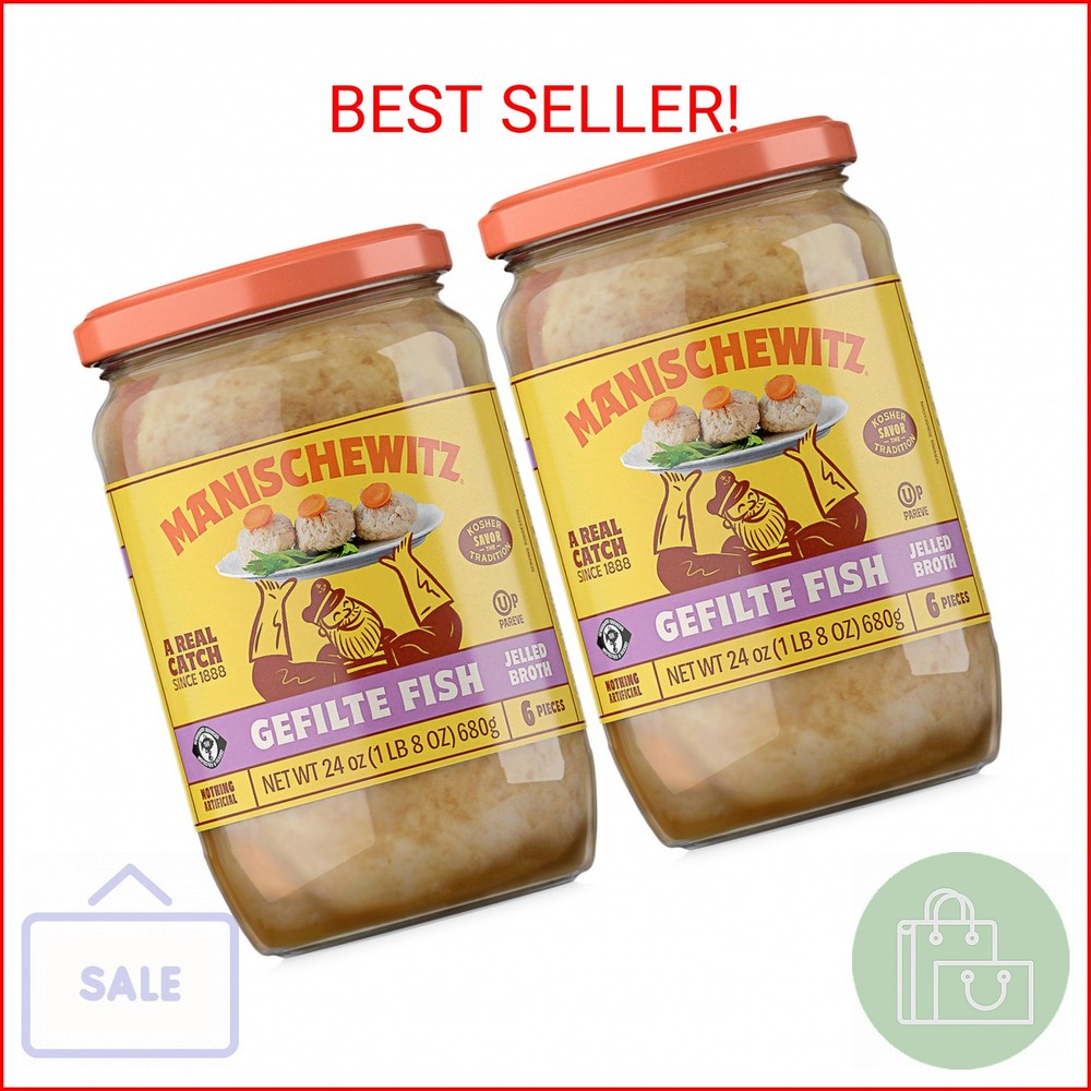 Manischewitz Gefilte Fish in Jelled Broth 24oz (2 Pack), Packed with Protein, No