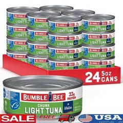 Wild Caught Chunk Light Tuna in Water 24 Cans High Protein Gluten Free Non-GMO