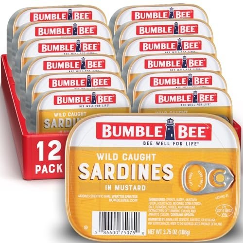 Sardines in Mustard, Sauce 3.75 Oz, Tin (Pack of 12) – Wild, Caught Gluten Free