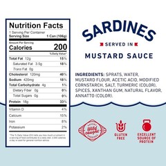 Wild Caught Sardines in Mustard Sauce, 3.75 Oz Can (Pack of 12) – 18G Protein pe