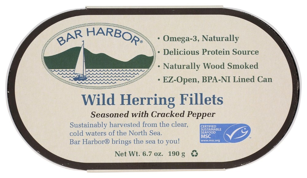 Wild Herring Fillets Cracked Pepper Wood Smoked Protein 6.7oz Fish Can