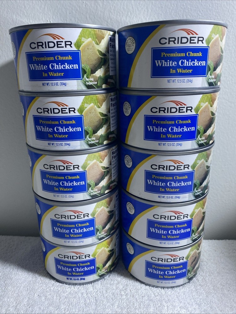 Lot Of 10 Cans CRIDER White Chicken, ( T812 ) 12.5 Oz Each, Bb 12/2027, Free S/P