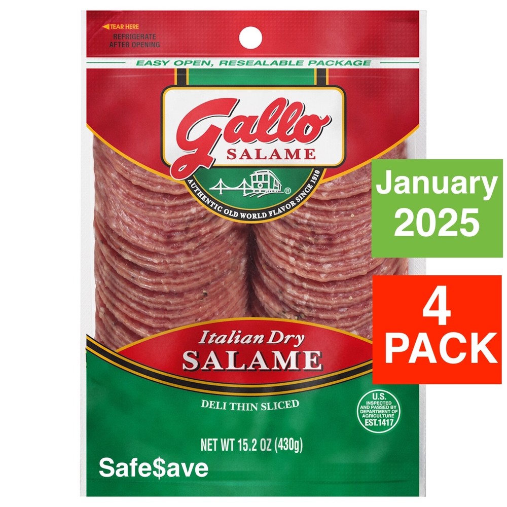 4 PACK Gallo Salame Deli Thin Sliced Italian Dry Salami Lunch Meat, 15.2 oz Each