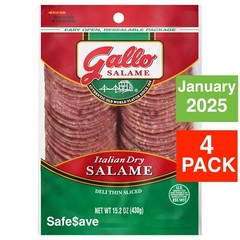 4 PACK Gallo Salame Deli Thin Sliced Italian Dry Salami Lunch Meat, 15.2 oz Each