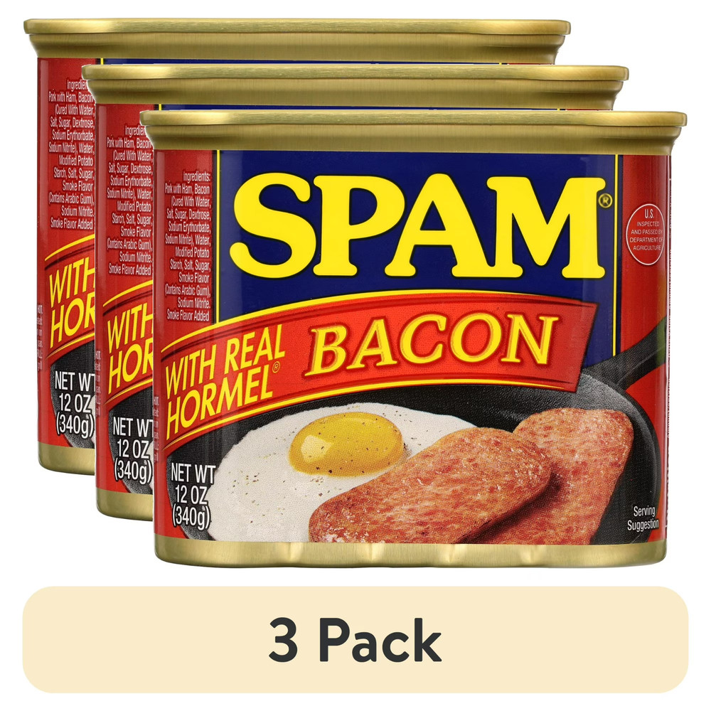 (3 pack) SPAM With Real HORMEL Bacon, 7 G Protein per Serving,12 oz Aluminum Can