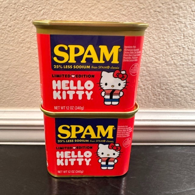 SPAM Hello Kitty 25% Less Sodium 2-Pack Lot Cans 12oz Limited Edition NEW