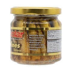 Naturally Alder Wood Smoked Brisling Sardines in Olive Oil 6.5oz Jar