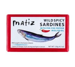 Matiz Wild Caught Spicy Sardines in Olive Oil with Piri Piri Peppers 12 Pack