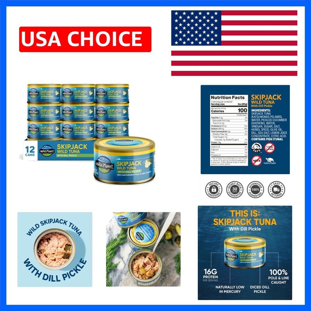 Wild Skipjack Tuna with Dill Pickle Tinned Fish, Canned Tuna, Sustainably Wil…