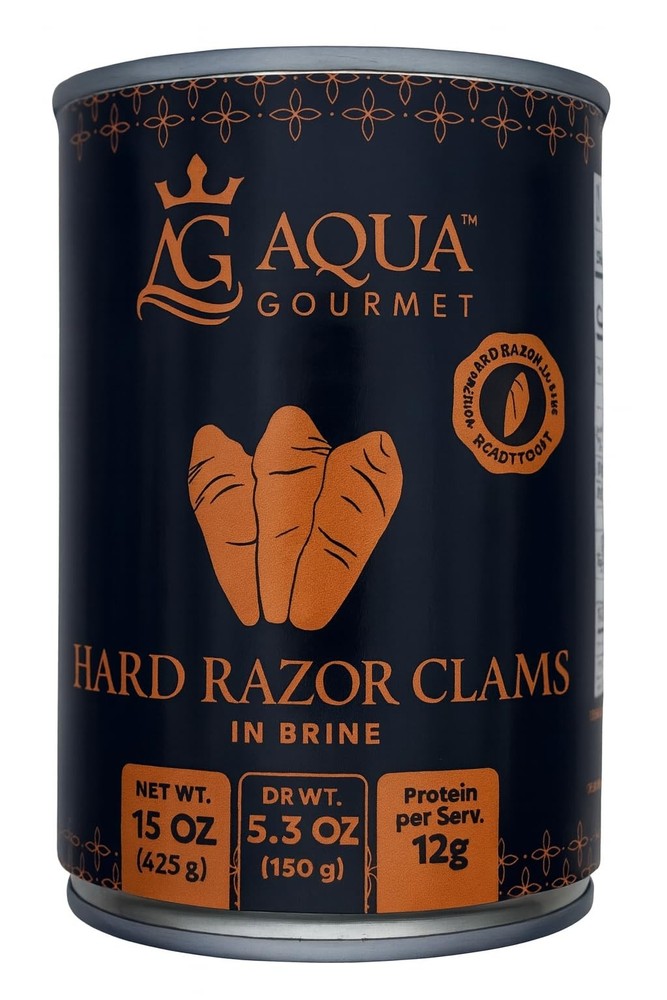 Aqua Gourmet Canned Hard Razor Clams in Brine, Premium Chilean Seafood, 15 o…