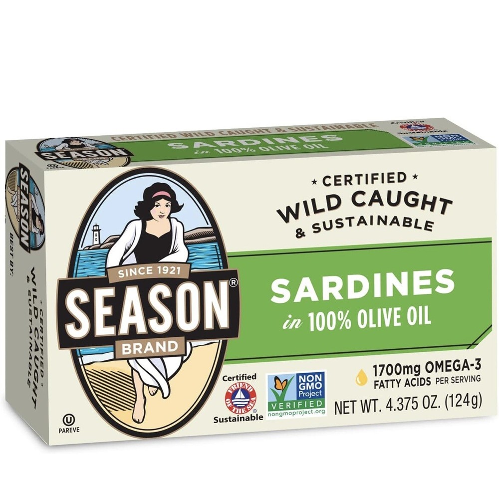Season Sardines in Pure Olive Oil, 4.375-Oz Cans (2!Packs Of 6) 12Cans