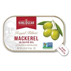 King Oscar Mackerel in Olive Oil 4.05 Ounce Can Pack of 6 Skinless & Boneless