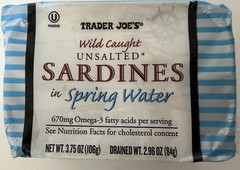 3 Pack Trader Joe’s Unsalted Sardines Spring Water Wild Caught