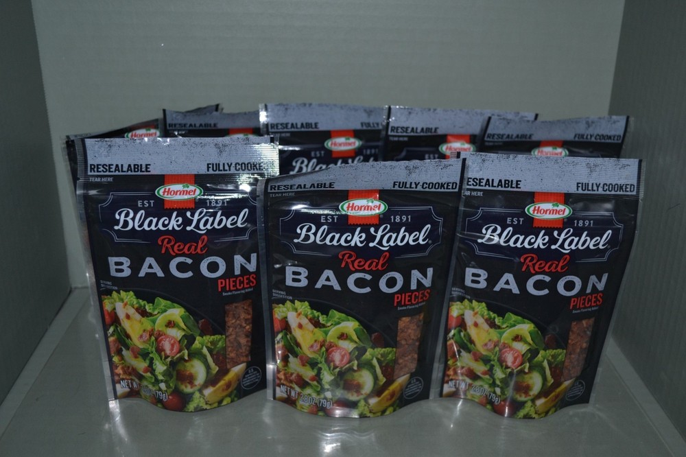 (8) Hormel Black Label Fully Cooked 100% Real Chopped Bacon,2.8 oz, Exp. 02/27