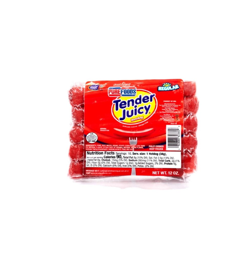PUREFOODS TENDER JUICY HOTDOGS REGULAR 12 OZ X 3 PACKS