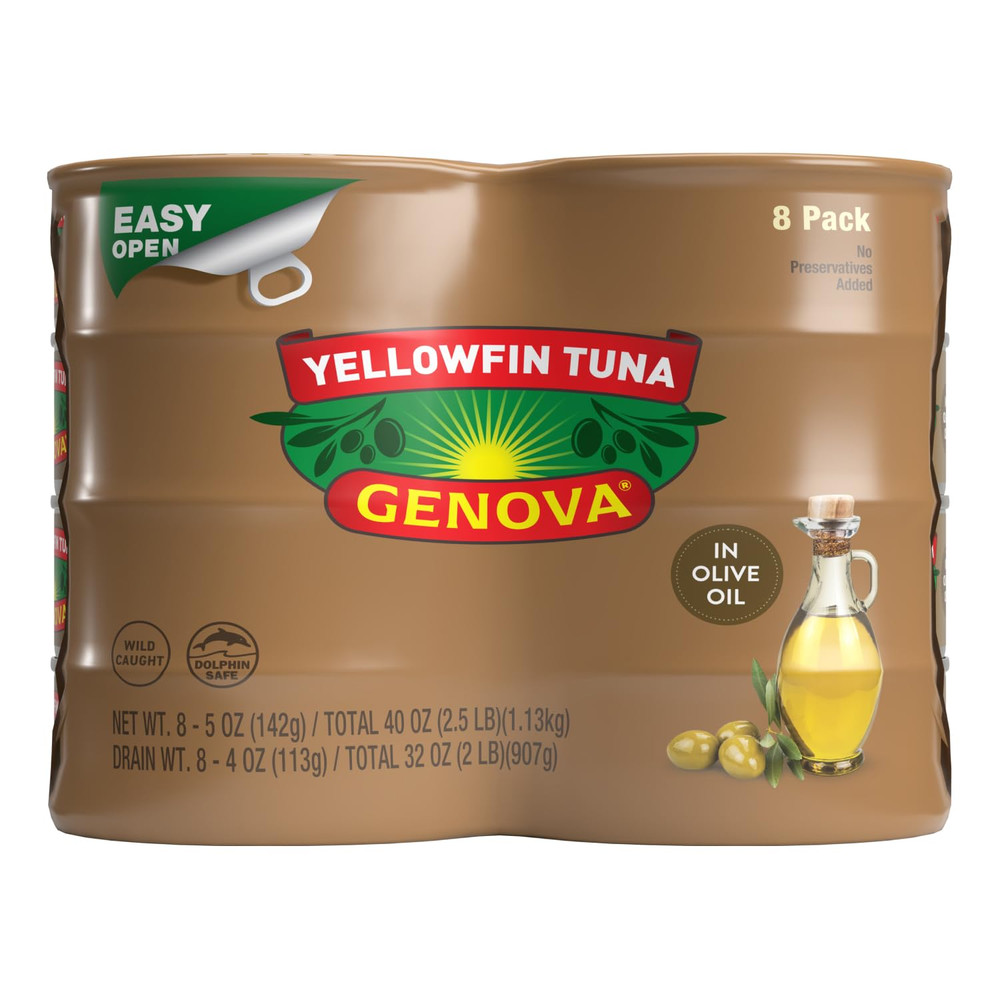 8-PACK Genova Premium Yellowfin Tuna in Olive Oil Wild Caught Solid Light 5oz Ea