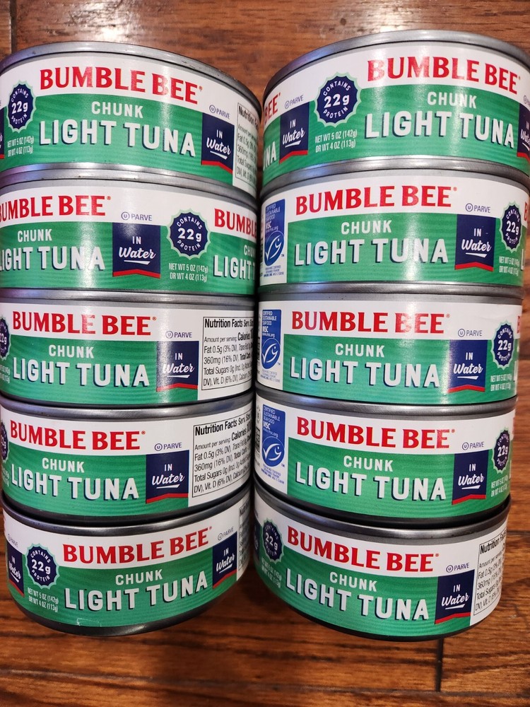 10 PACK OF CANS BUMBLE BEE CHUNK LIGHT TUNA IN WATER NET WT 5 OZ EA.12/2025
