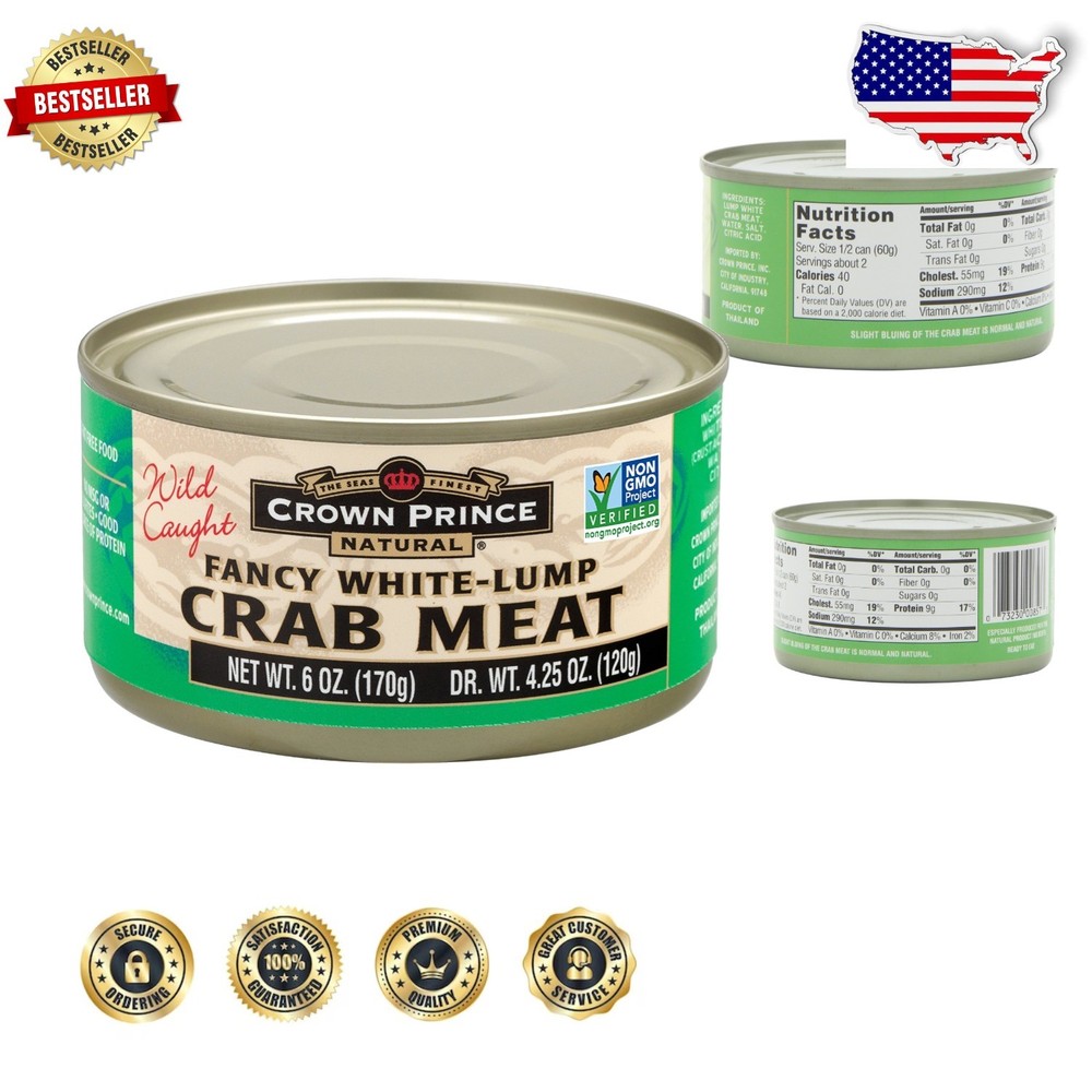Fancy White Lump Crab Meat 6oz Cans (12-Pack) – Natural, Wild Caught Seafood