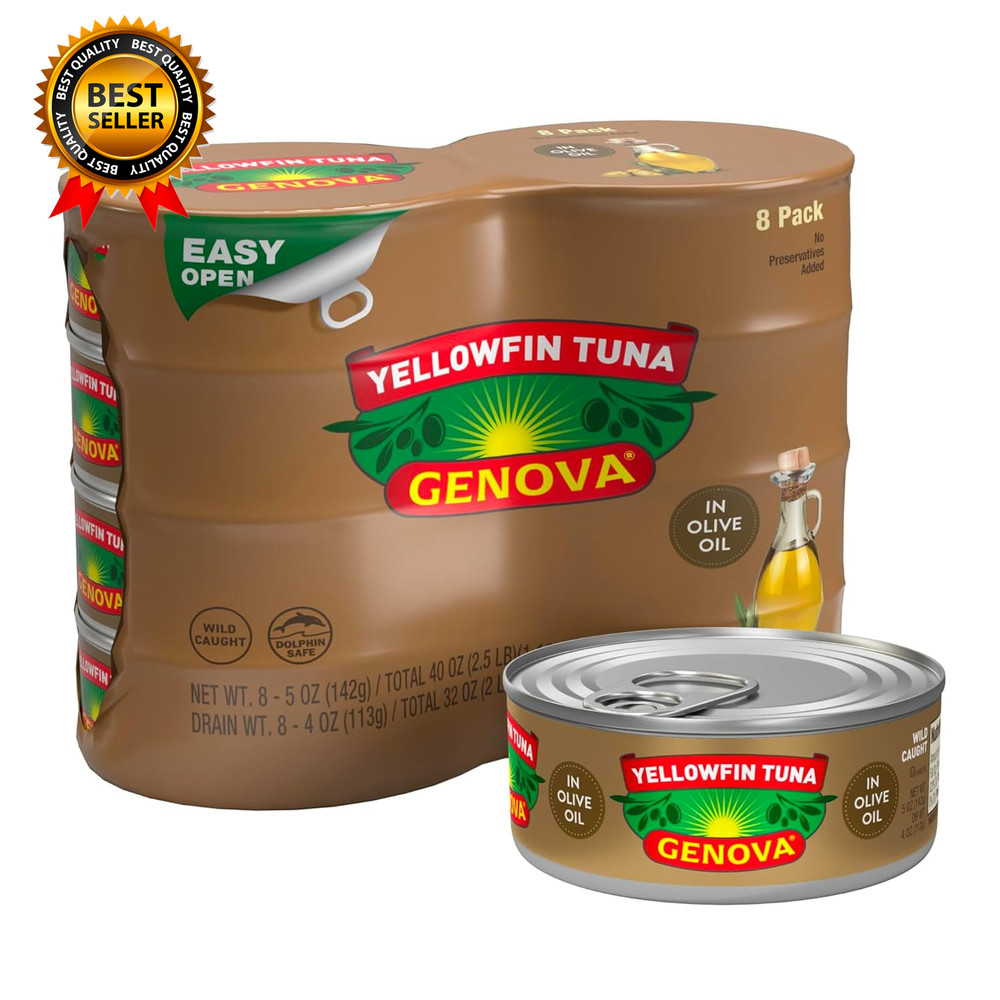 Premium Yellowfin Tuna in Olive Oil 5 Ounce Cans 8-Pack Nutrient Rich High