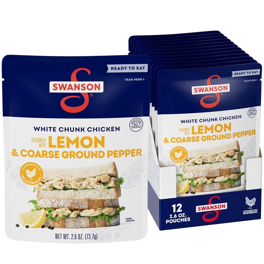 Swanson Lemon and Pepper🥪 Fully Cooked Chicken, 2.6 OZ (Pack of 12)