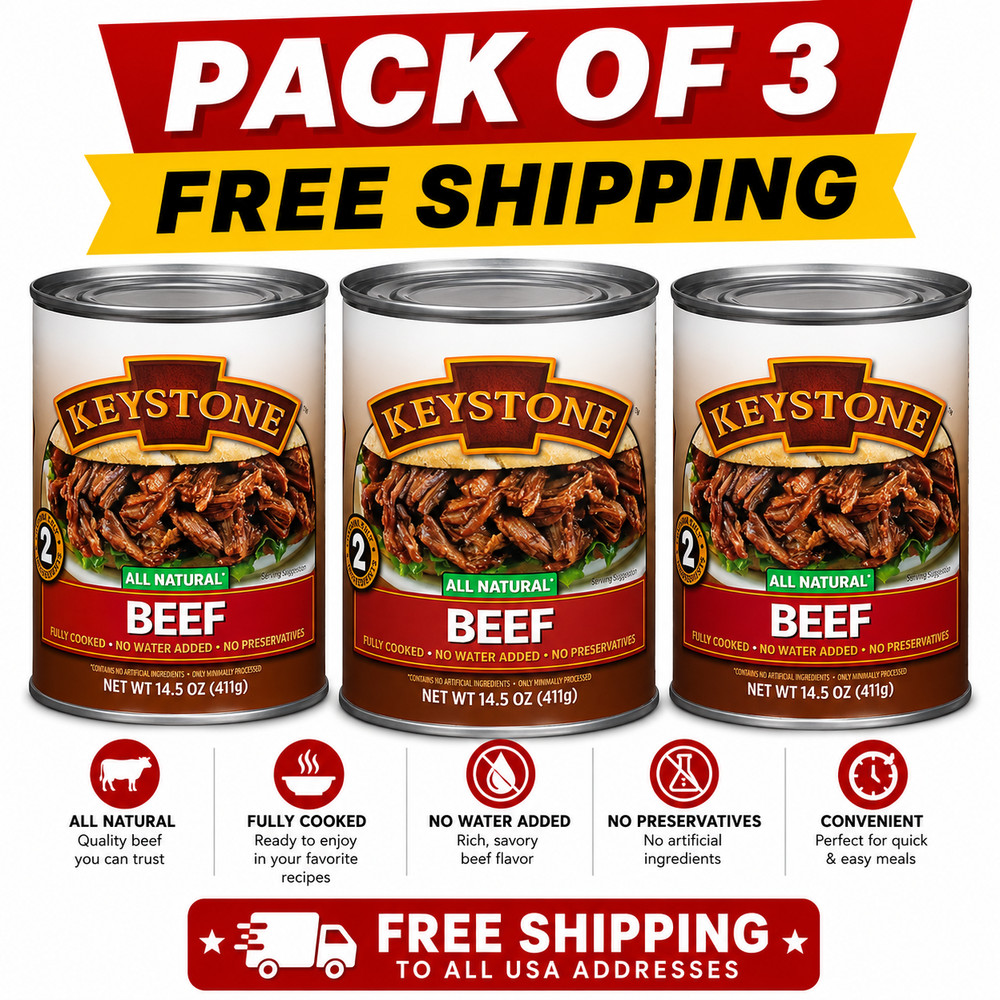 Keystone Meats All Natural Beef 3 Cans | Fully Cooked 14.5 oz Canned Meat Bulk