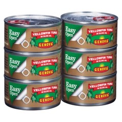 6 x Genova Yellowfin Tuna in Olive Oil 7 oz Pull-Tab Tin Can Fish Fillet Fresh..