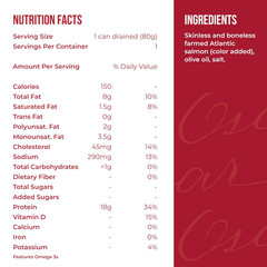 Premium Skinless & Boneless Atlantic Salmon in Olive Oil, 4.05 Oz Cans, Pack of