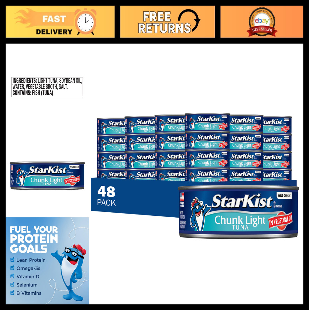 Chunk Light Tuna in Oil, 5 Oz Cans – Bulk Pack of 48, High Protein, Low Fat