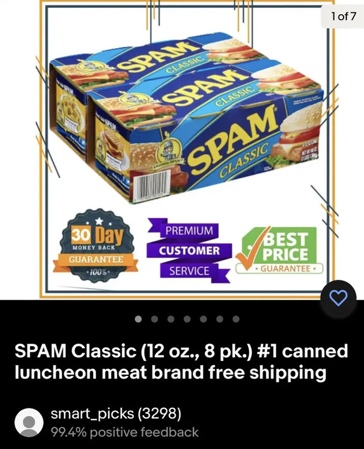 SPAM Classic (12 oz., 8 pk.) #1 canned luncheon meat brand free shipping