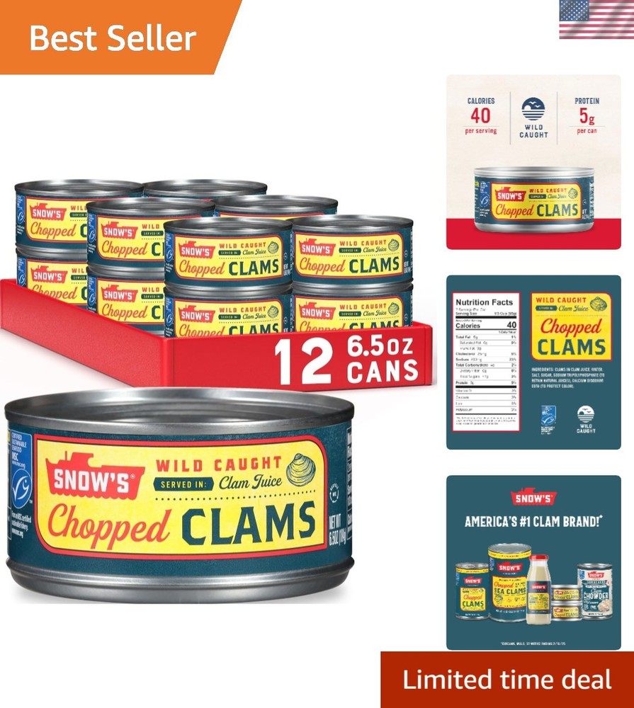 Wild Caught Chopped Clams, 6.5 oz Can Pack of 12 – Keto Friendly & Gluten Free