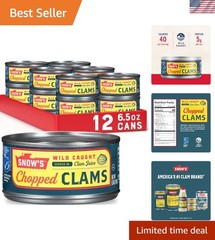 Wild Caught Chopped Clams, 6.5 oz Can Pack of 12 – Keto Friendly & Gluten Free