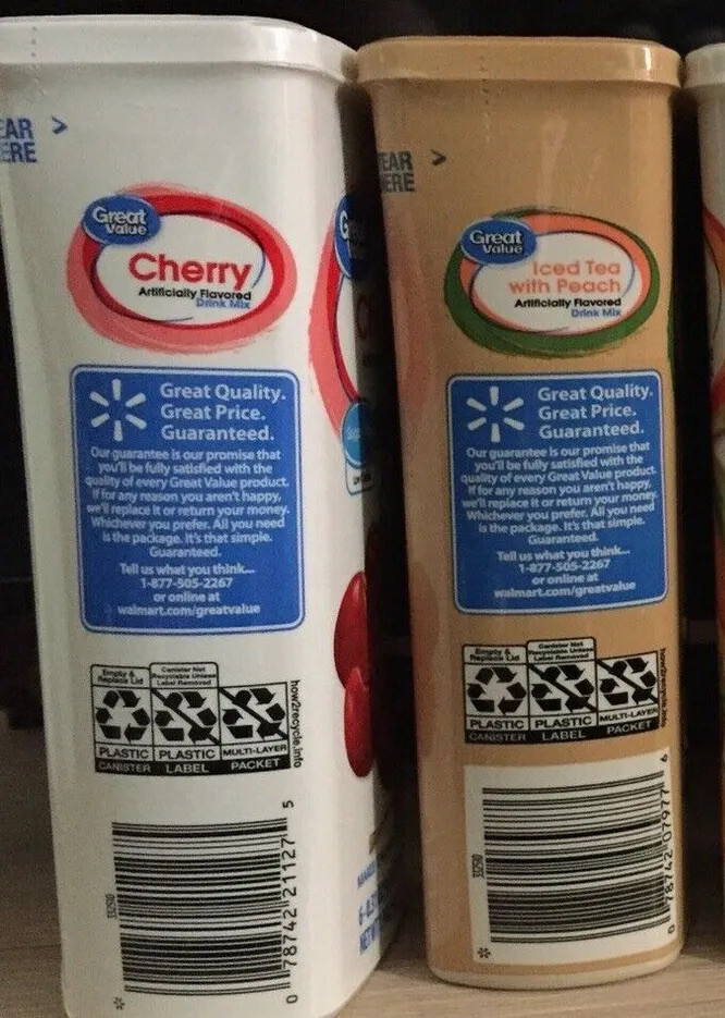2-Assorted Flavors Of Great Value Sugar-Free Drink Mix Containers (12 packets)