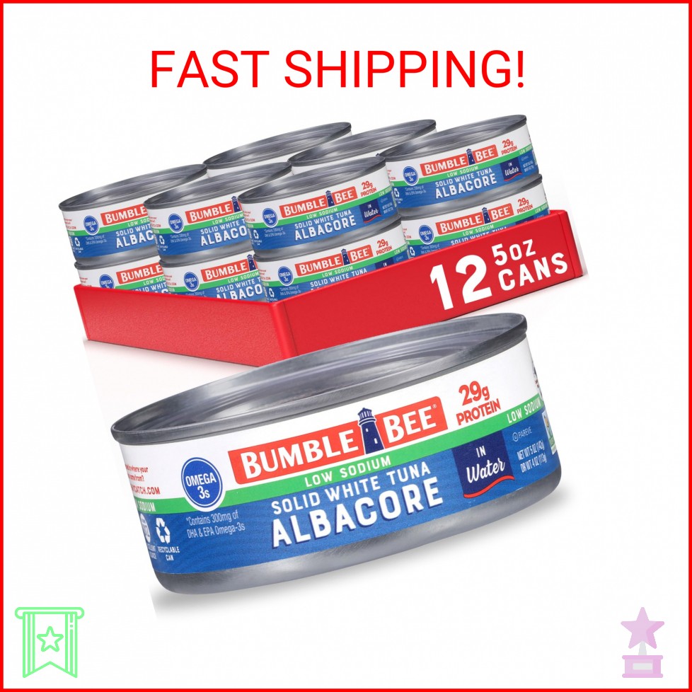 Bumble Bee Low Sodium Solid White Albacore Tuna in Water, 5 oz Can (Pack of 12)