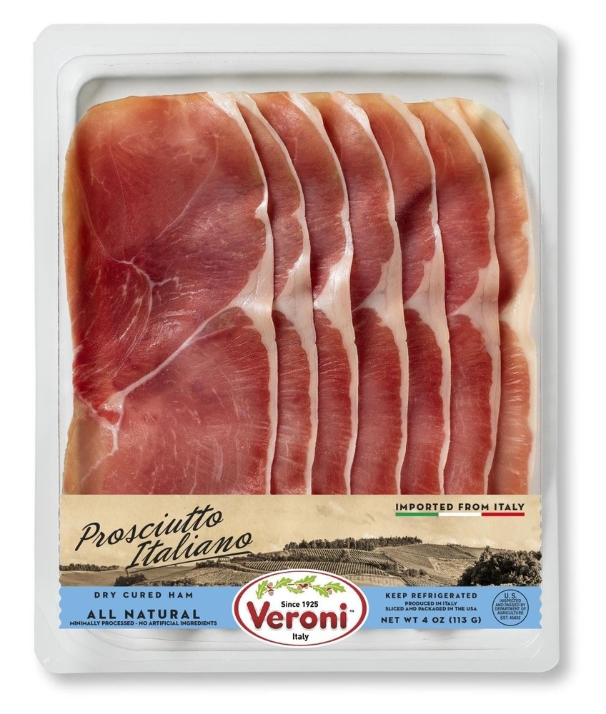 Veroni Pre-Sliced Prosciutto Italiano – Dry Cured Ham 4oz (Pack of 5)