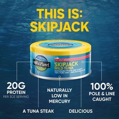 Wild Planet Skipjack Wild Tuna, No Salt Added, Canned, WildCaught, 5 oz, 4pk