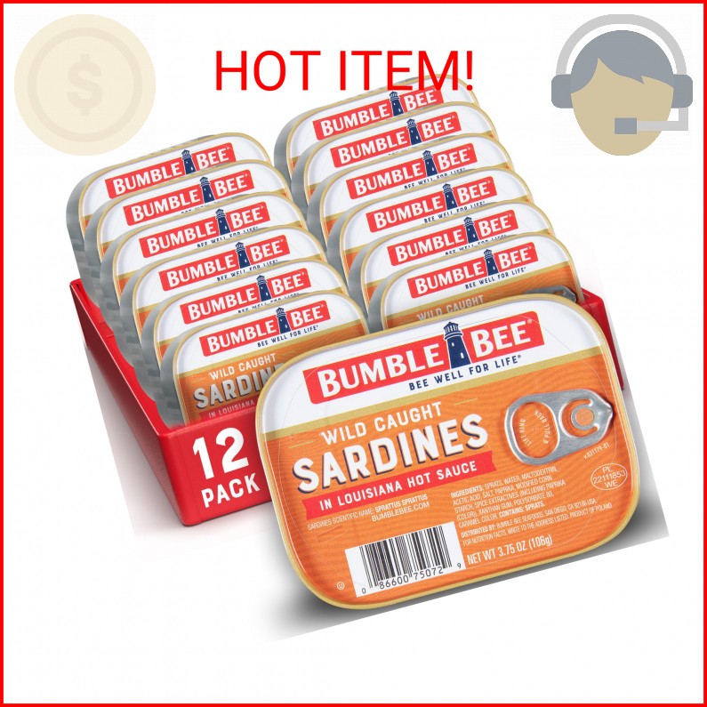 Bumble Bee Sardines in Louisiana Hot Sauce, 3.75 oz Tin (Pack of 12) – Wild Caug