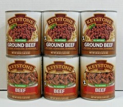 (6 Cans) Keystone **ALL NATURAL – FULLY COOKED** (3) Ground Beef – (3) Beef 28oz
