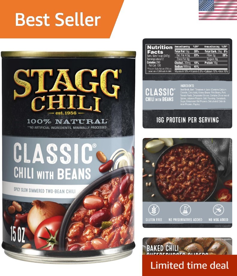 Classic Chili with Beans, 15 oz – Pack of 12 Cans for Flavorful Meals