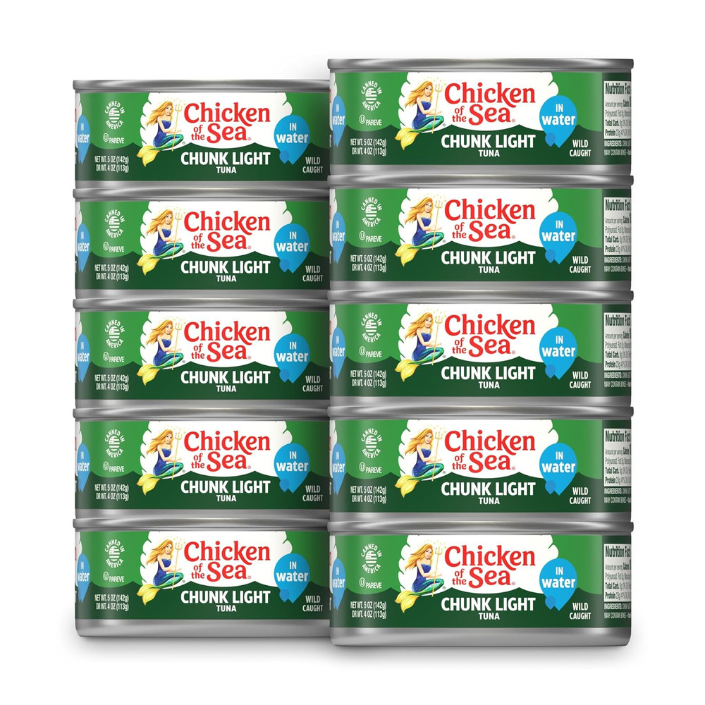 Wild Caught Chunk Light Tuna, 5 Ounce Cans, 10-Count – High Protein 100% Classic