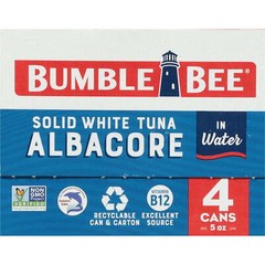 (4 Cans) Bumble Bee Solid White Albacore Tuna in Water, 5 oz