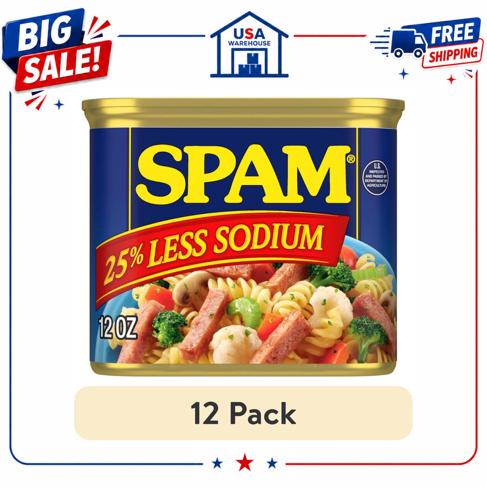 (12 Pack) SPAM Hello Kitty 25% Less Sodium Canned Meat, 12 oz Shelf Stable