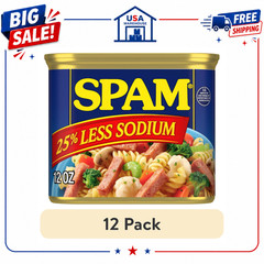 (12 Pack) SPAM Hello Kitty 25% Less Sodium Canned Meat, 12 oz Shelf Stable